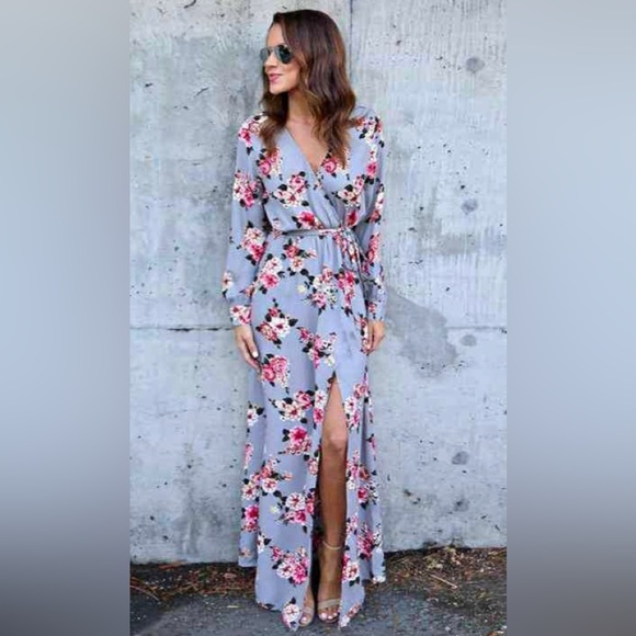 Women’s Floral Wrap Dress | Lavender Floral Dress - Picture 1 of 4